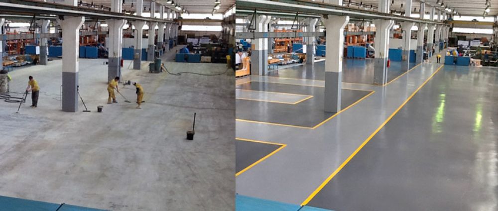 Reparación, pintado y marcaje de suelo para taller mecanizado en Gipuzkoa