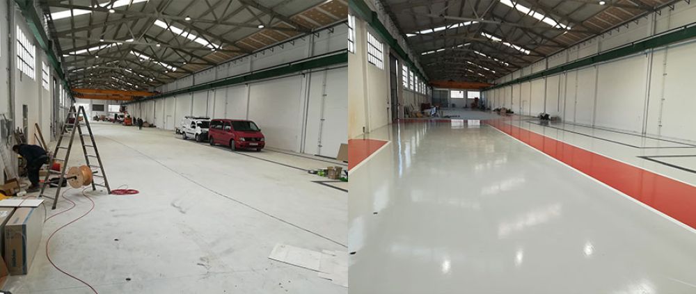 Pintado de pavimento continuo en pabellón industrial con resina poliuretano en Navarra