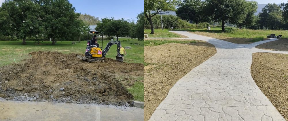 Instalación de pavimento de hormigón impreso en zona exterior de parque tecnológico