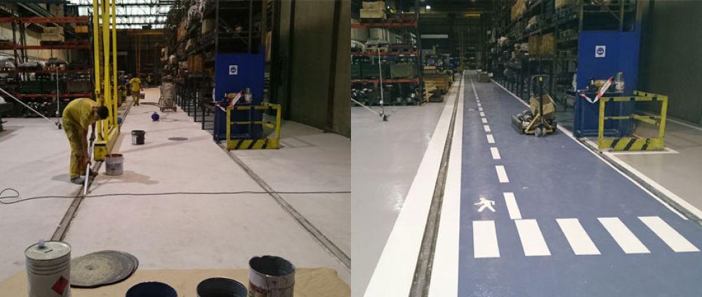 Mantenimiento y limpieza de suelo de hormigón y señalización industrial en fábrica de Navarra